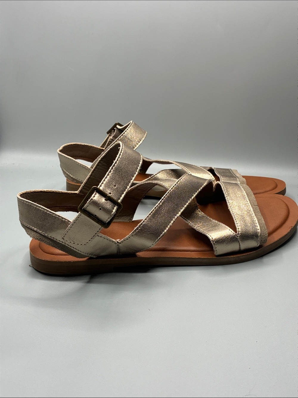 Toms Metallic Gold Strappy Flat Sandals
